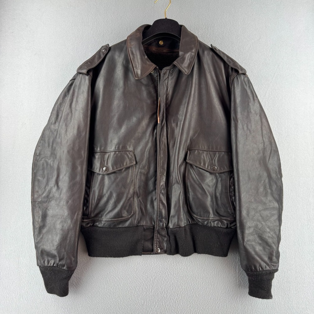 Vintage Schott NYC Jacket Mens 50 Brown Soft Leather A2 Bomber 80s Flight USA